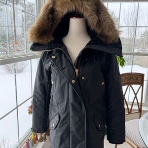 Black J. Crew Parka with Faux Fur Hood